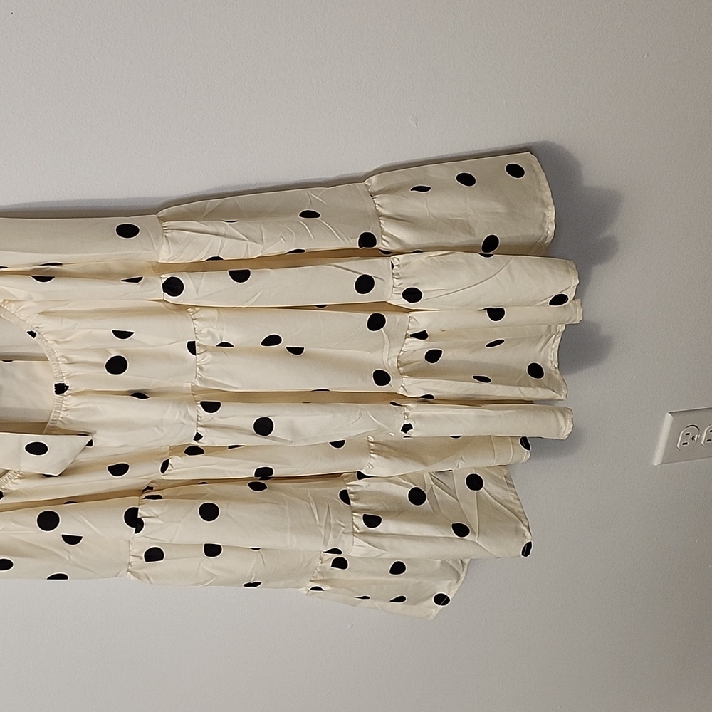 NWTs Morrisday the label polka dot cream tiered puff sleeve cutout S dress - Picture 5 of 8